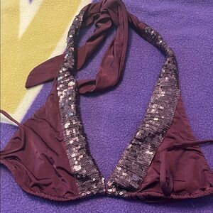 Sequin Halter Bikini Top - Purple